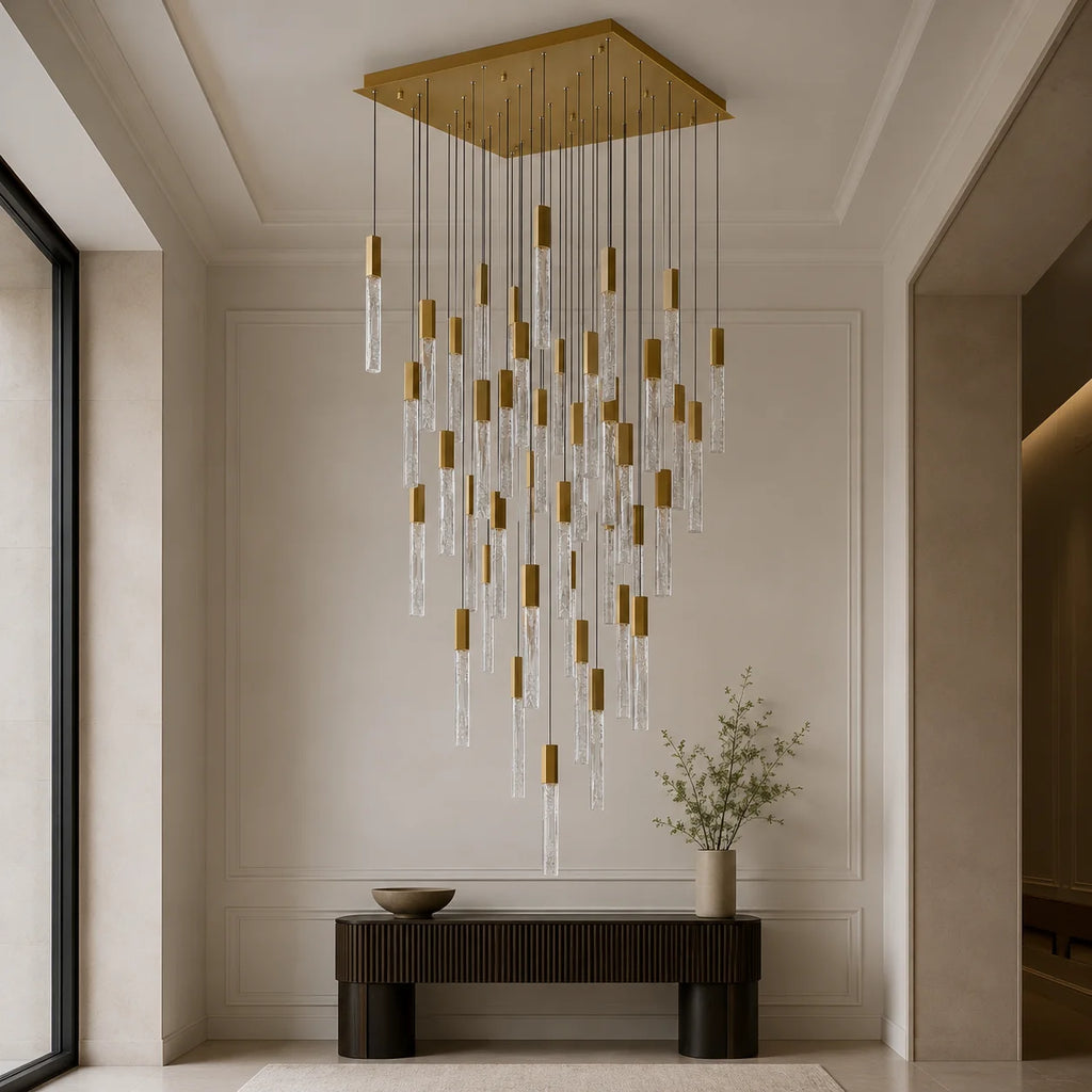 Greta Integrated LED 36in Brass Chandelier with Handcrafted Glass