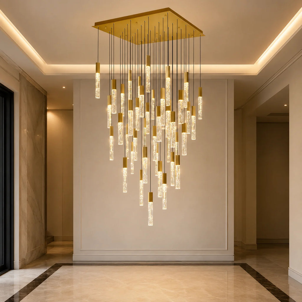 Greta Integrated LED 36in Brass Chandelier with Handcrafted Glass