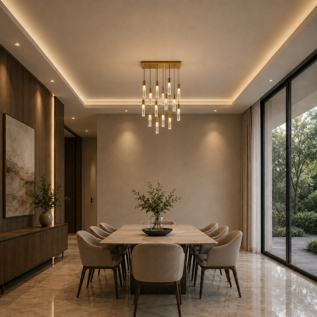 Greta Integrated LED 48in Brass Chandelier with Handcrafted Glass