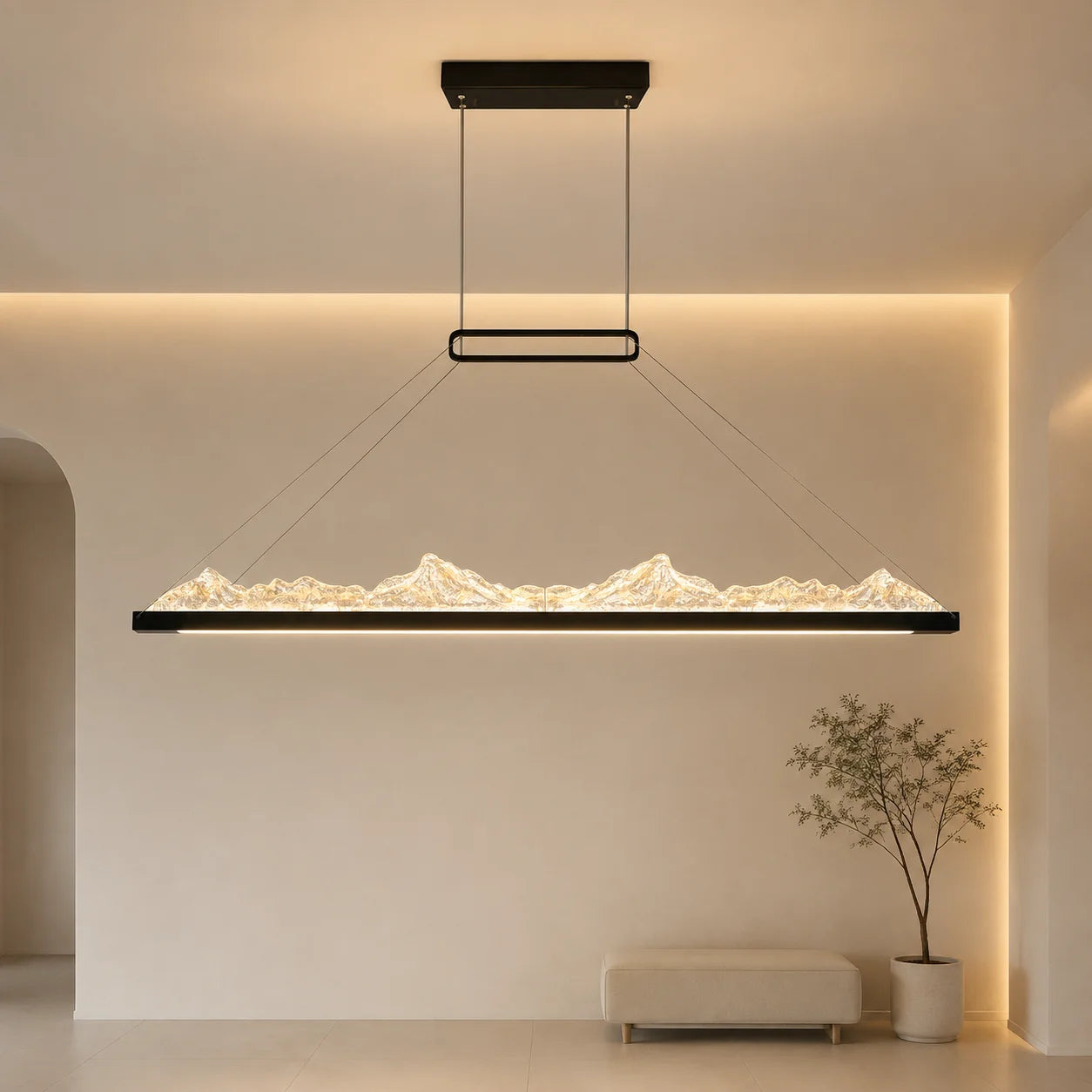 Himalayas Integrated LED 48in Black Chandelier with Handcrafted Glass
