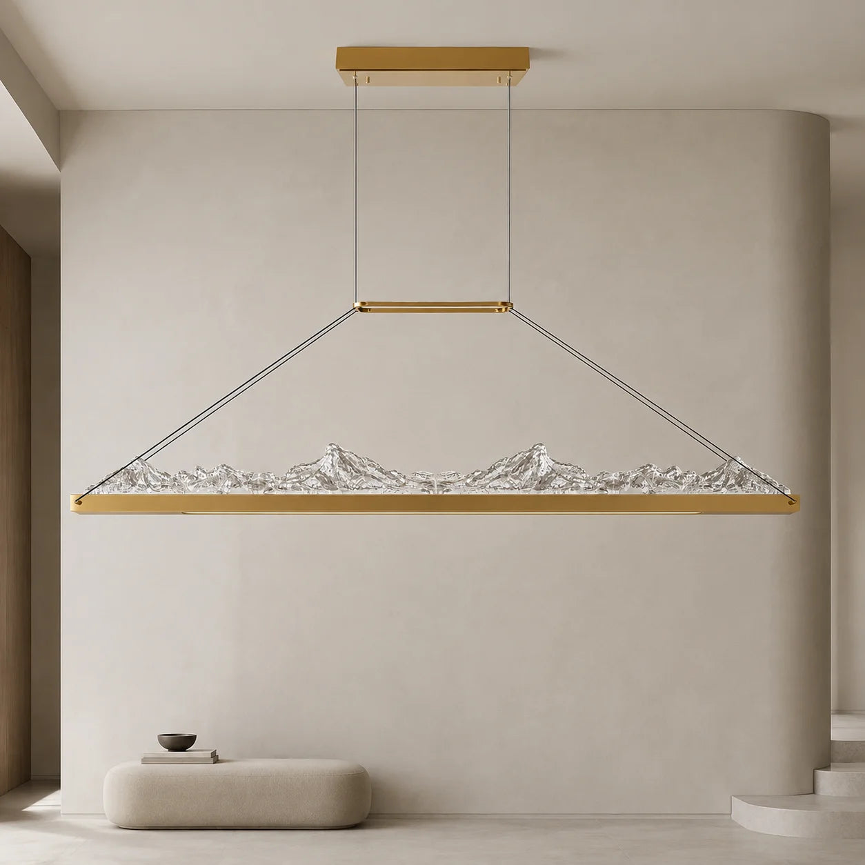 Himalayas Integrated LED 48in Brass Chandelier with Handcrafted Glass
