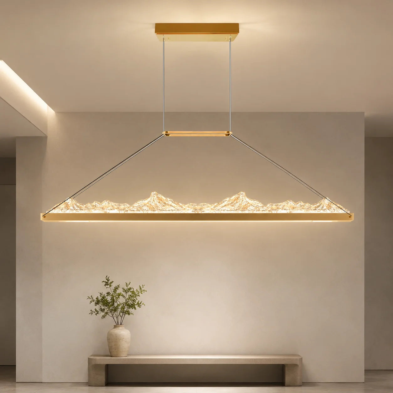 Himalayas Integrated LED 48in Brass Chandelier with Handcrafted Glass