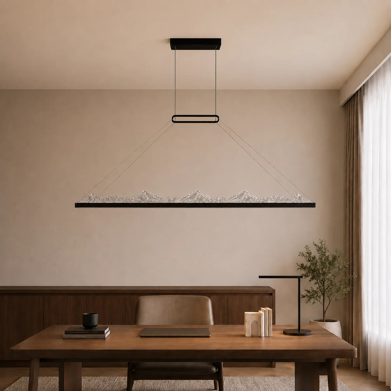 Himalayas Integrated LED 62in Black Chandelier with Handcrafted Glass