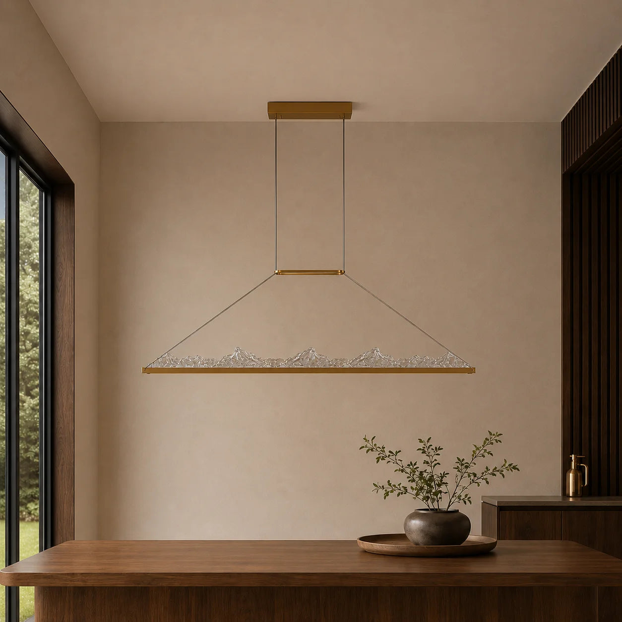 Himalayas Integrated LED 62in Brass Chandelier with Handcrafted Glass