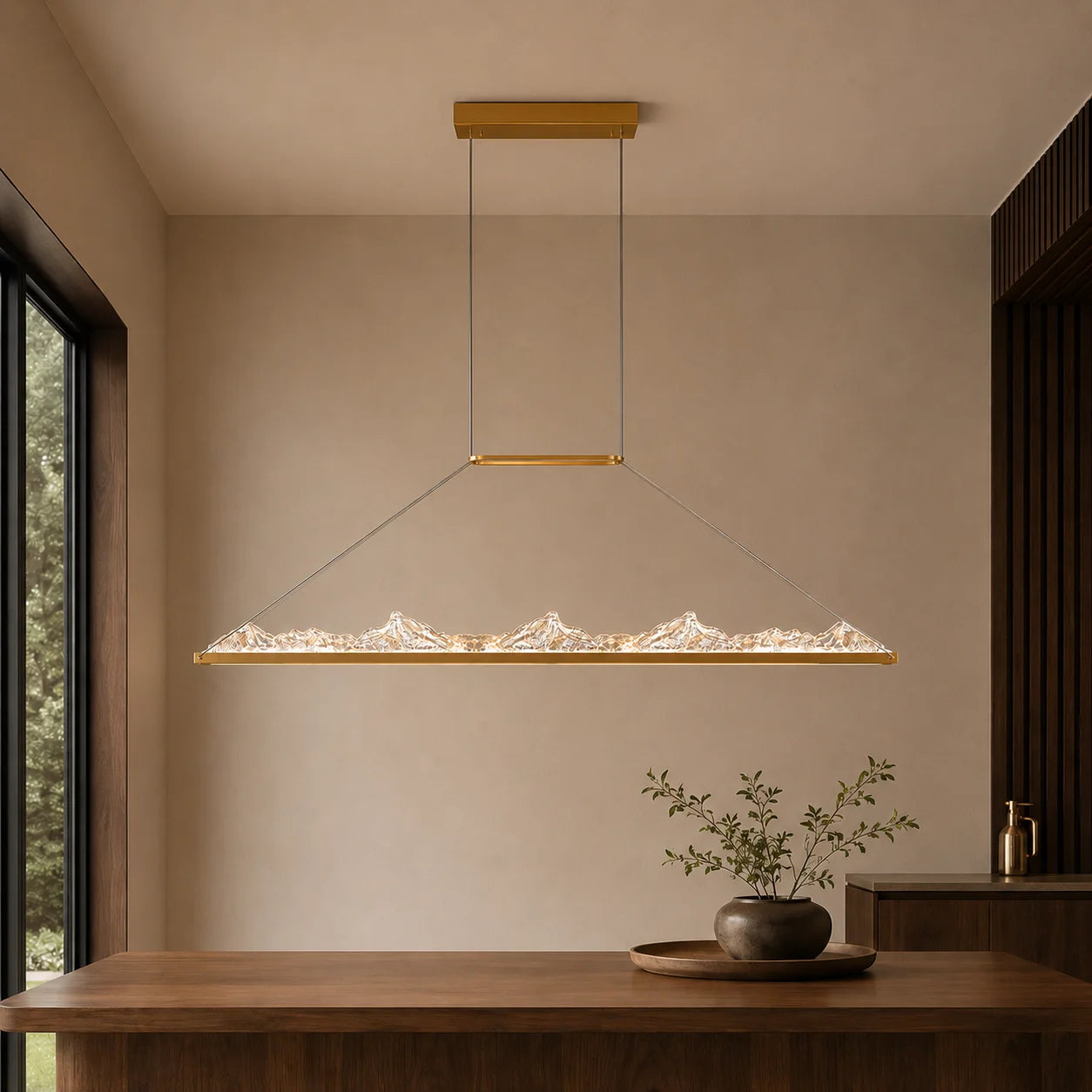 Himalayas Integrated LED 62in Brass Chandelier with Handcrafted Glass