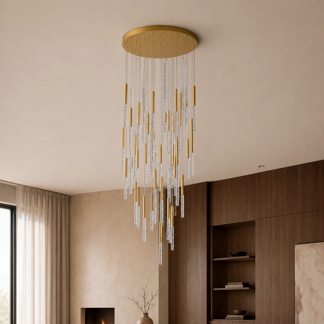Dragonswatch Integrated LED 32in 45 Pendant Satin Gold Chandelier