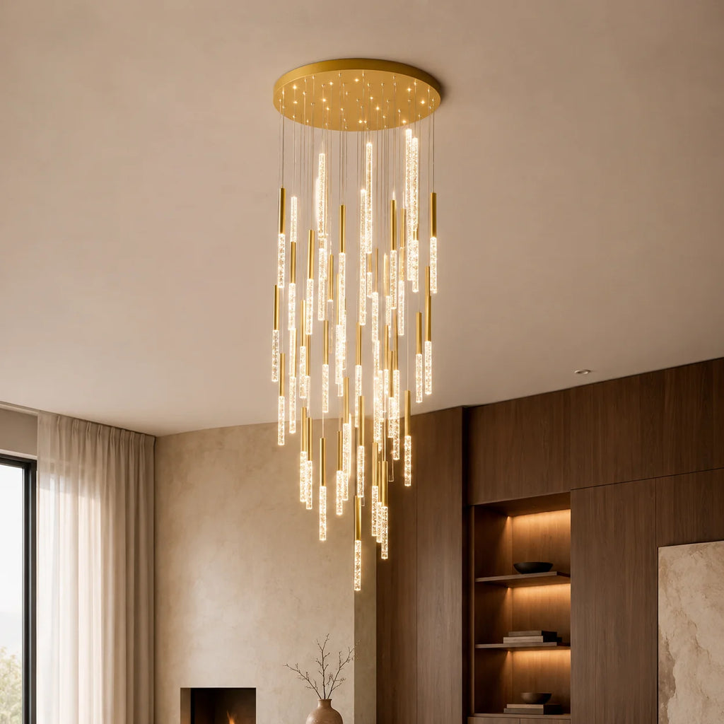 Dragonswatch Integrated LED 32in 45 Pendant Satin Gold Chandelier