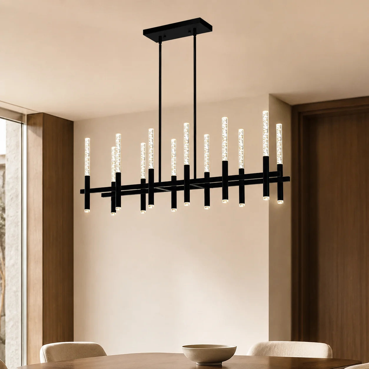 Dragonswatch Integrated LED 48in 12 Pendant Black Chandelier