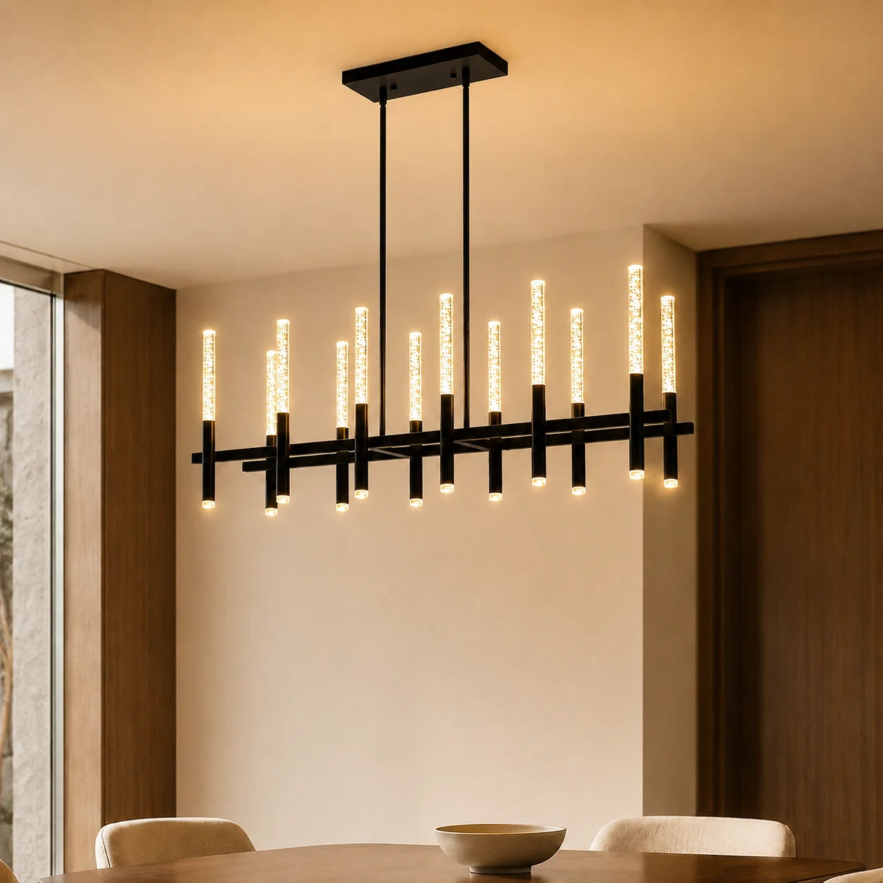 Dragonswatch Integrated LED 48in 12 Pendant Black Chandelier