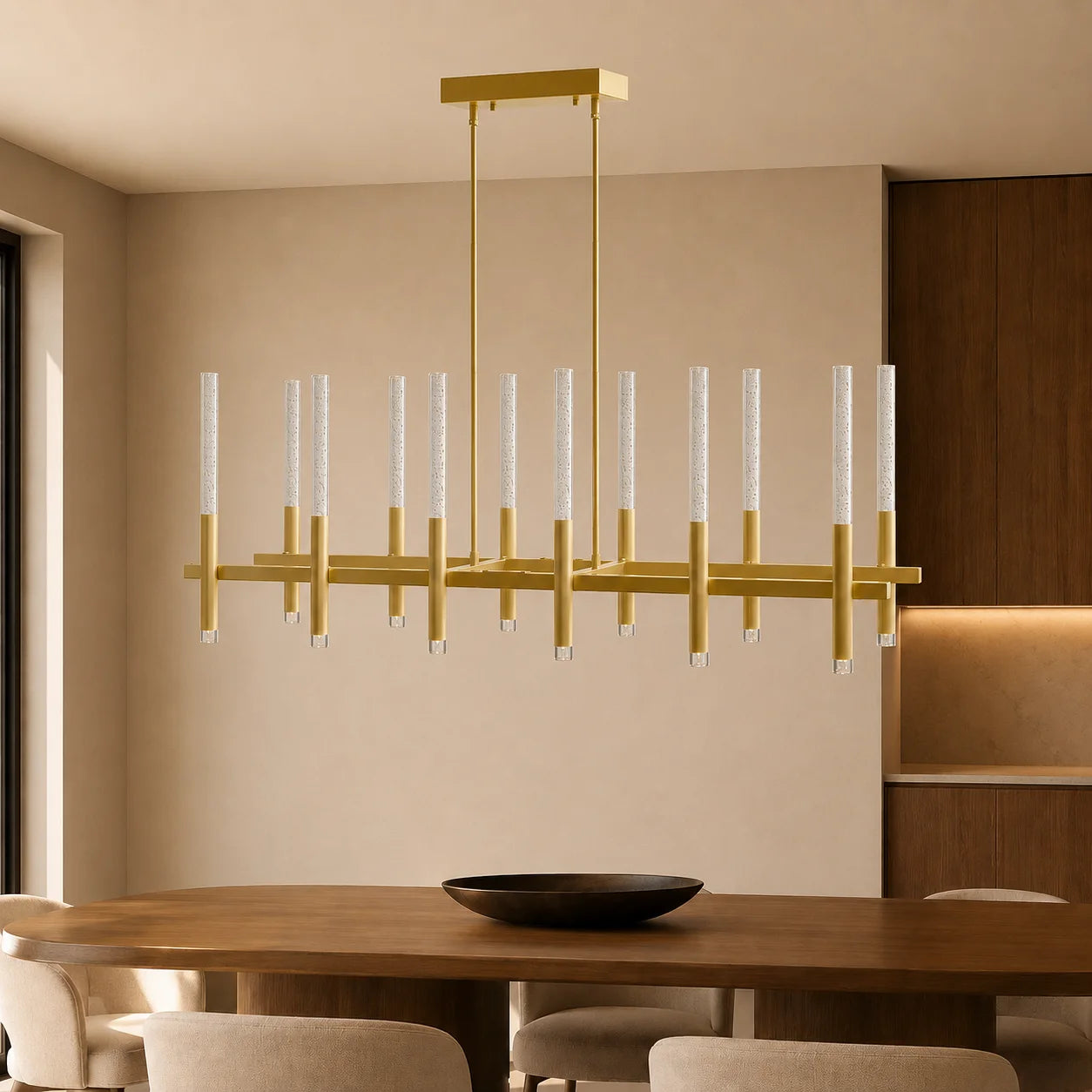 Dragonswatch Integrated LED 48in 12 Pendant Satin Gold Chandelier