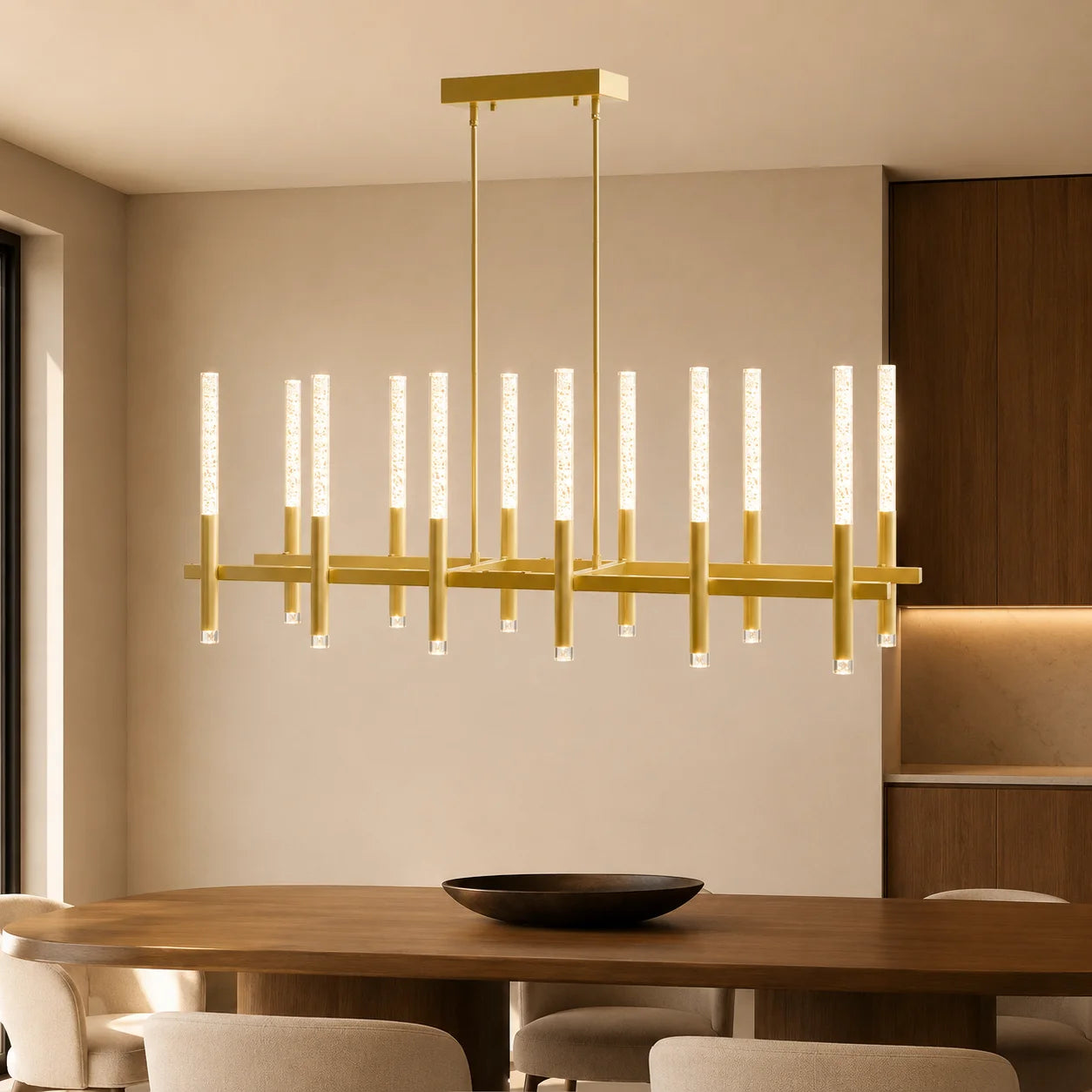Dragonswatch Integrated LED 48in 12 Pendant Satin Gold Chandelier