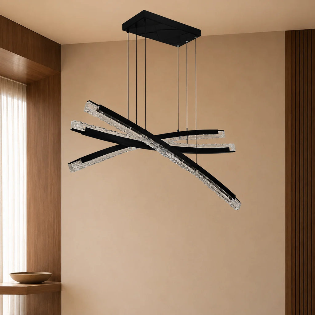 Saber Integrated LED 50in Black Chandelier with Handcrafted Glass
