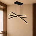 Saber Integrated LED 50in Black Chandelier with Handcrafted Glass