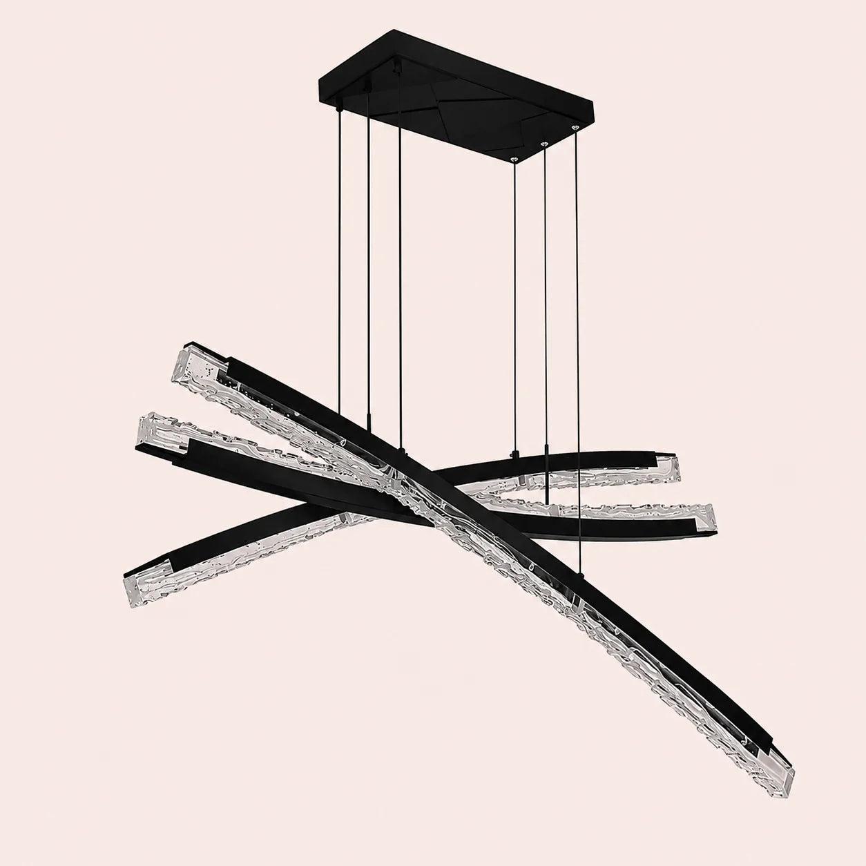 Saber Integrated LED 50in Black Chandelier with Handcrafted Glass