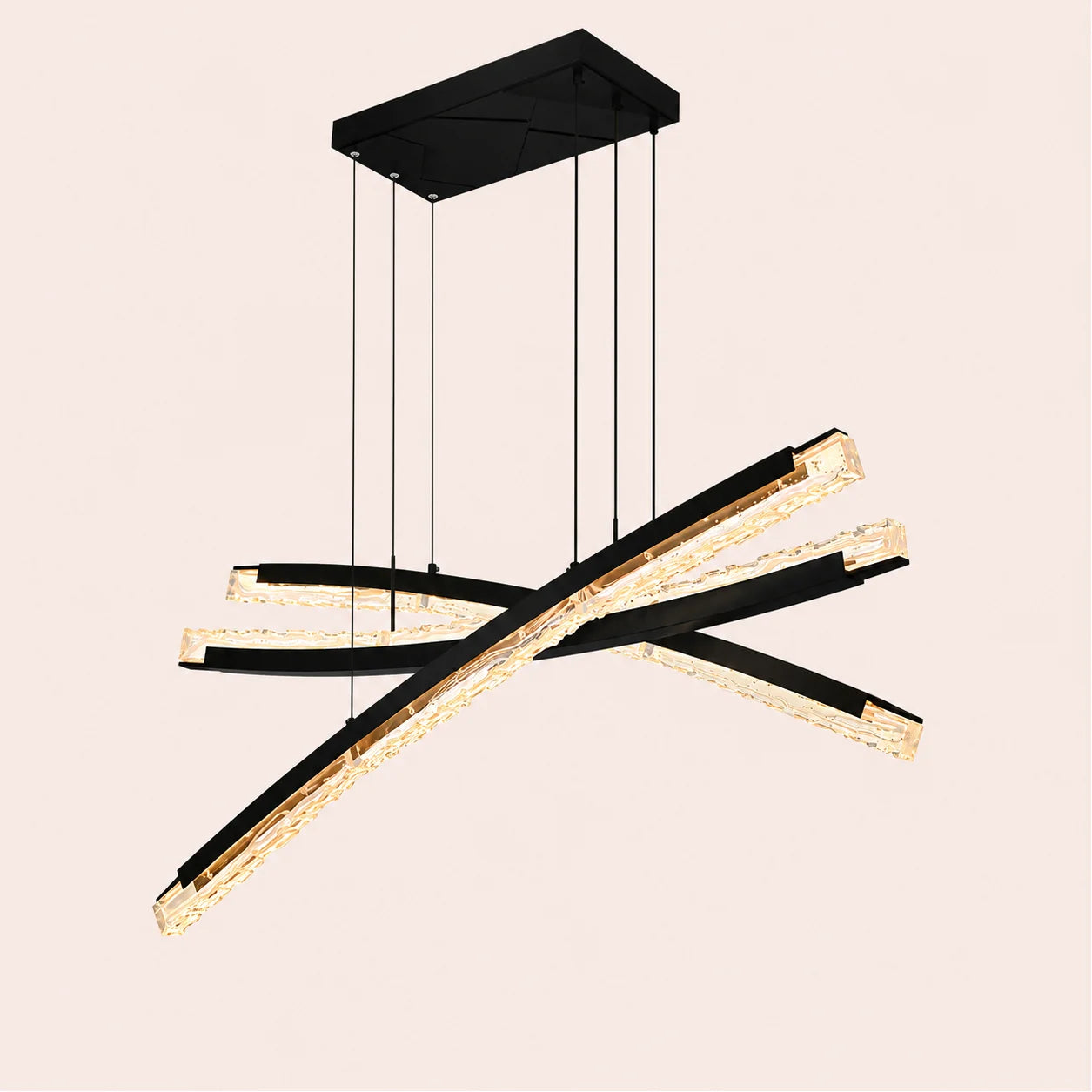 Saber Integrated LED 50in Black Chandelier with Handcrafted Glass
