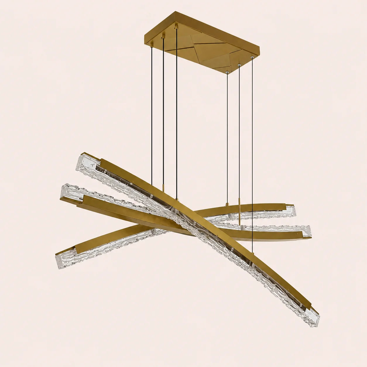 Saber Integrated LED 50in Brass Chandelier with Handcrafted Glass