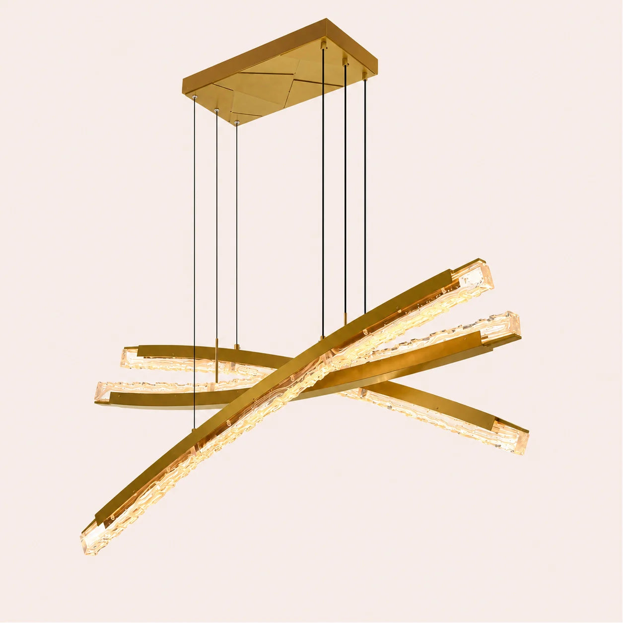 Saber Integrated LED 50in Brass Chandelier with Handcrafted Glass