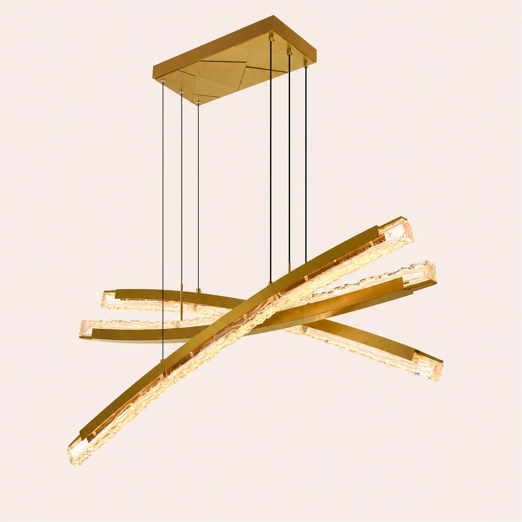 Saber Integrated LED 50in Brass Chandelier with Handcrafted Glass