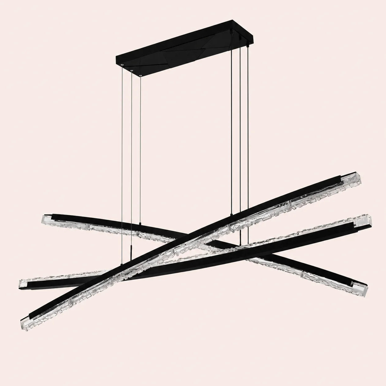 Saber Integrated LED 70in Black Chandelier with Handcrafted Glass