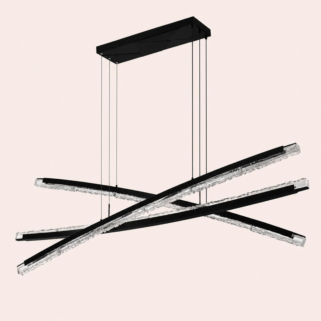Saber Integrated LED 70in Black Chandelier with Handcrafted Glass