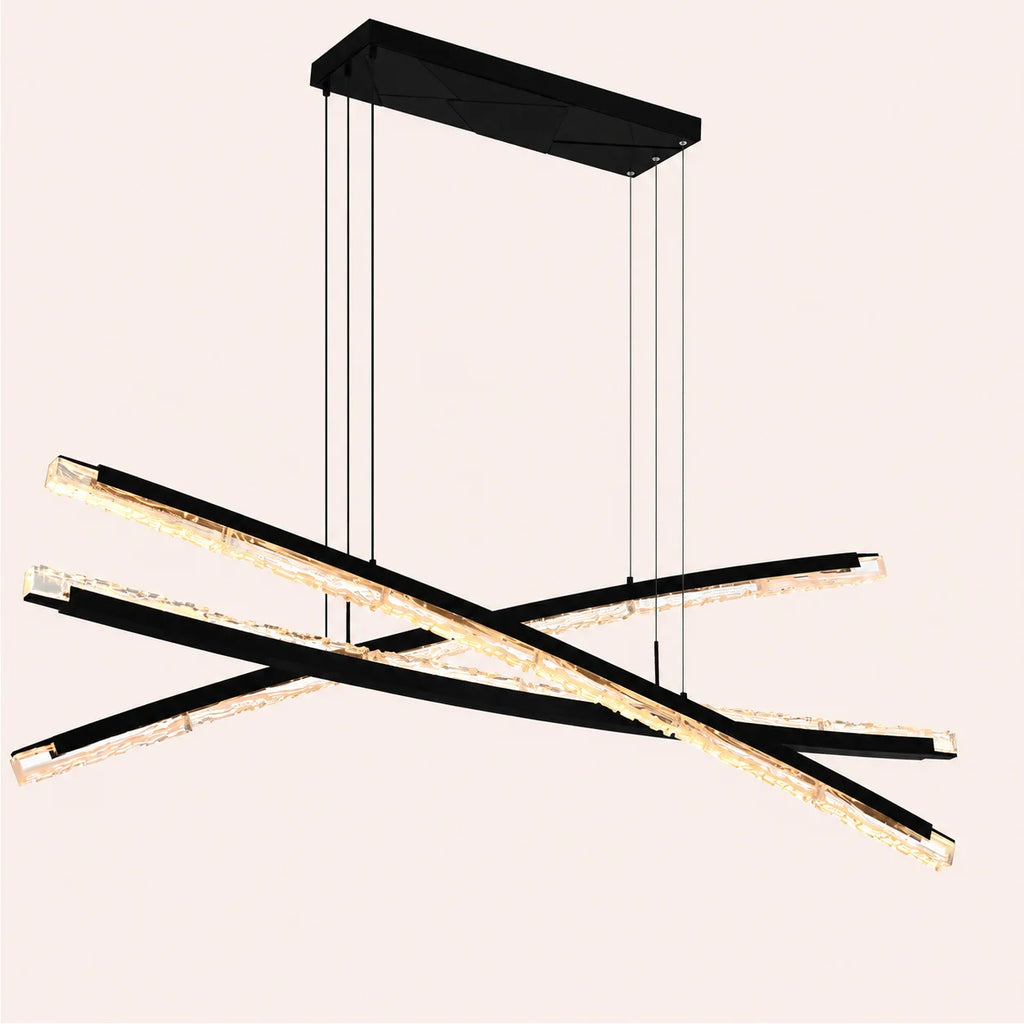 Saber Integrated LED 70in Black Chandelier with Handcrafted Glass