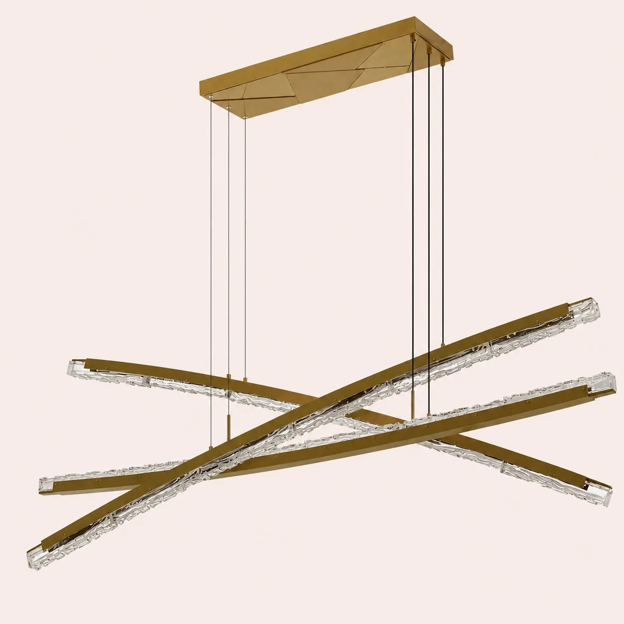 Saber Integrated LED 70in Brass Chandelier with Handcrafted Glass