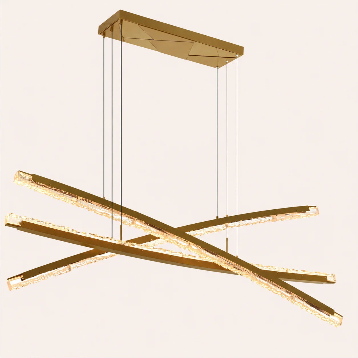 Saber Integrated LED 70in Brass Chandelier with Handcrafted Glass