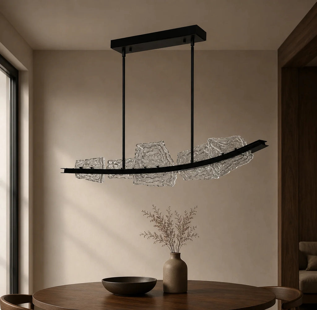 Arcus Integrated LED 50in Black Chandelier with Handcrafted Glass