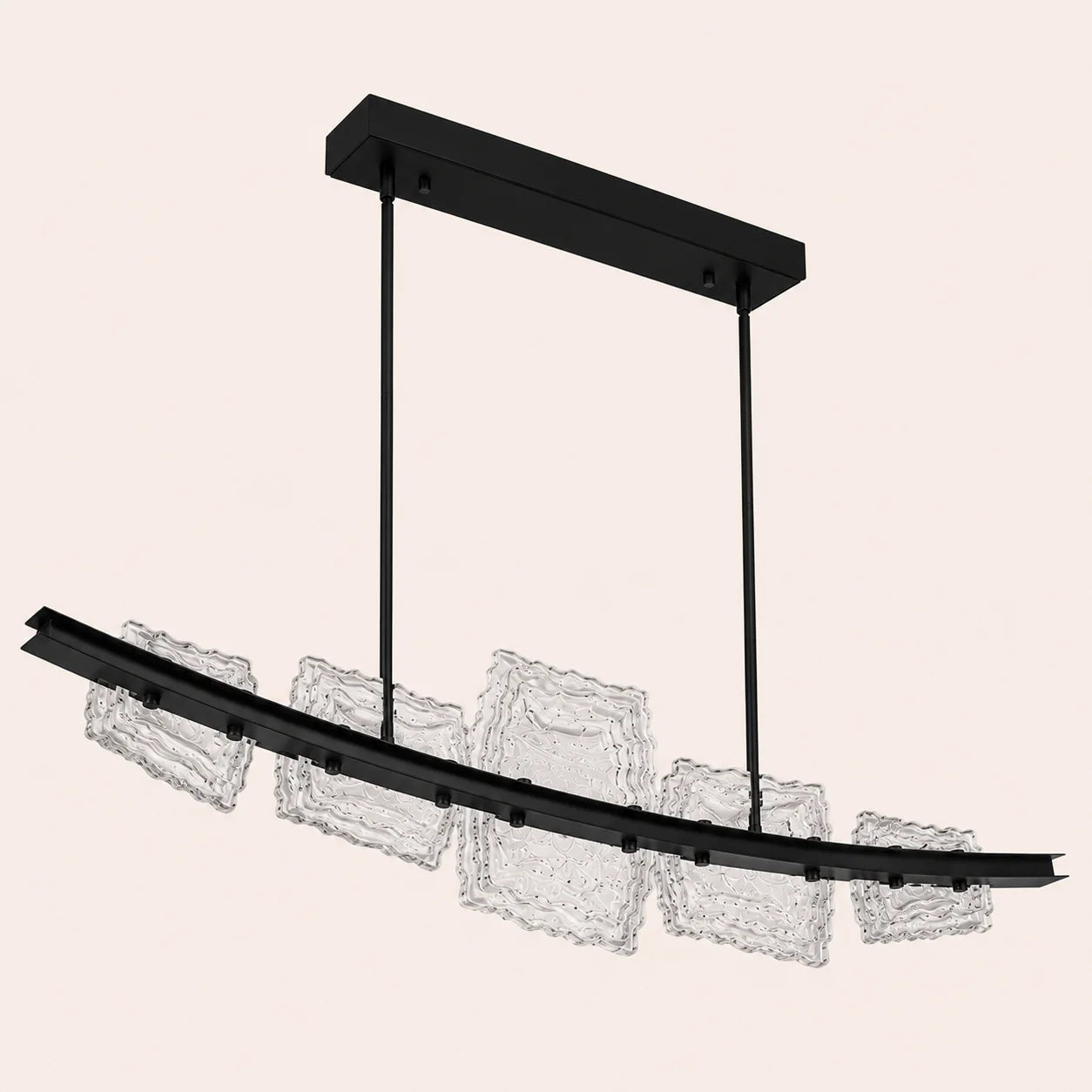 Arcus Integrated LED 50in Black Chandelier with Handcrafted Glass