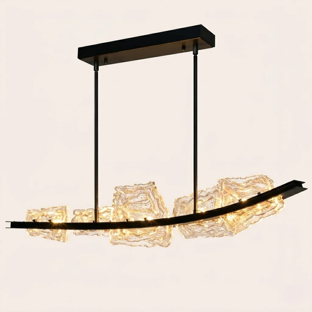Arcus Integrated LED 50in Black Chandelier with Handcrafted Glass