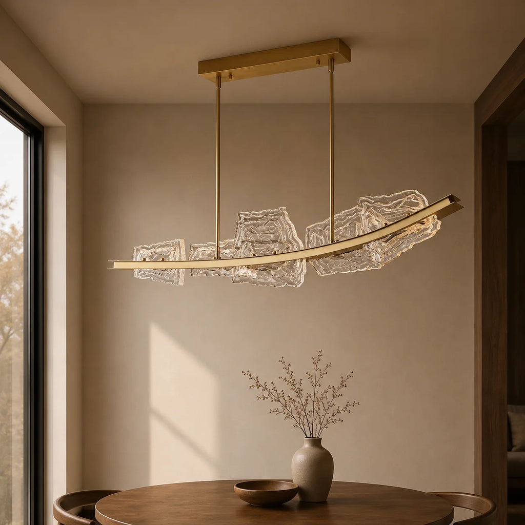 Arcus Integrated LED 50in Brass Chandelier with Handcrafted Glass