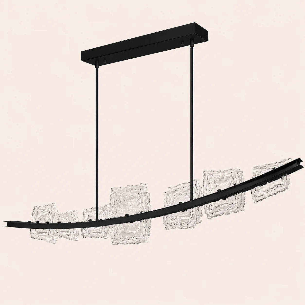 Arcus Integrated LED 70in Black Chandelier with Handcrafted Glass