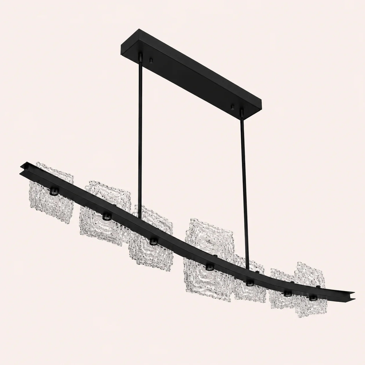 Arcus Integrated LED 70in Black Chandelier with Handcrafted Glass