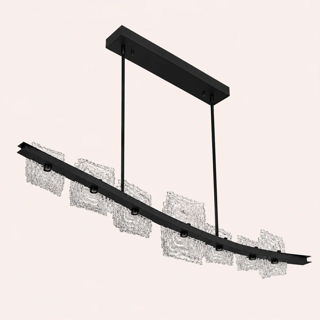 Arcus Integrated LED 70in Black Chandelier with Handcrafted Glass