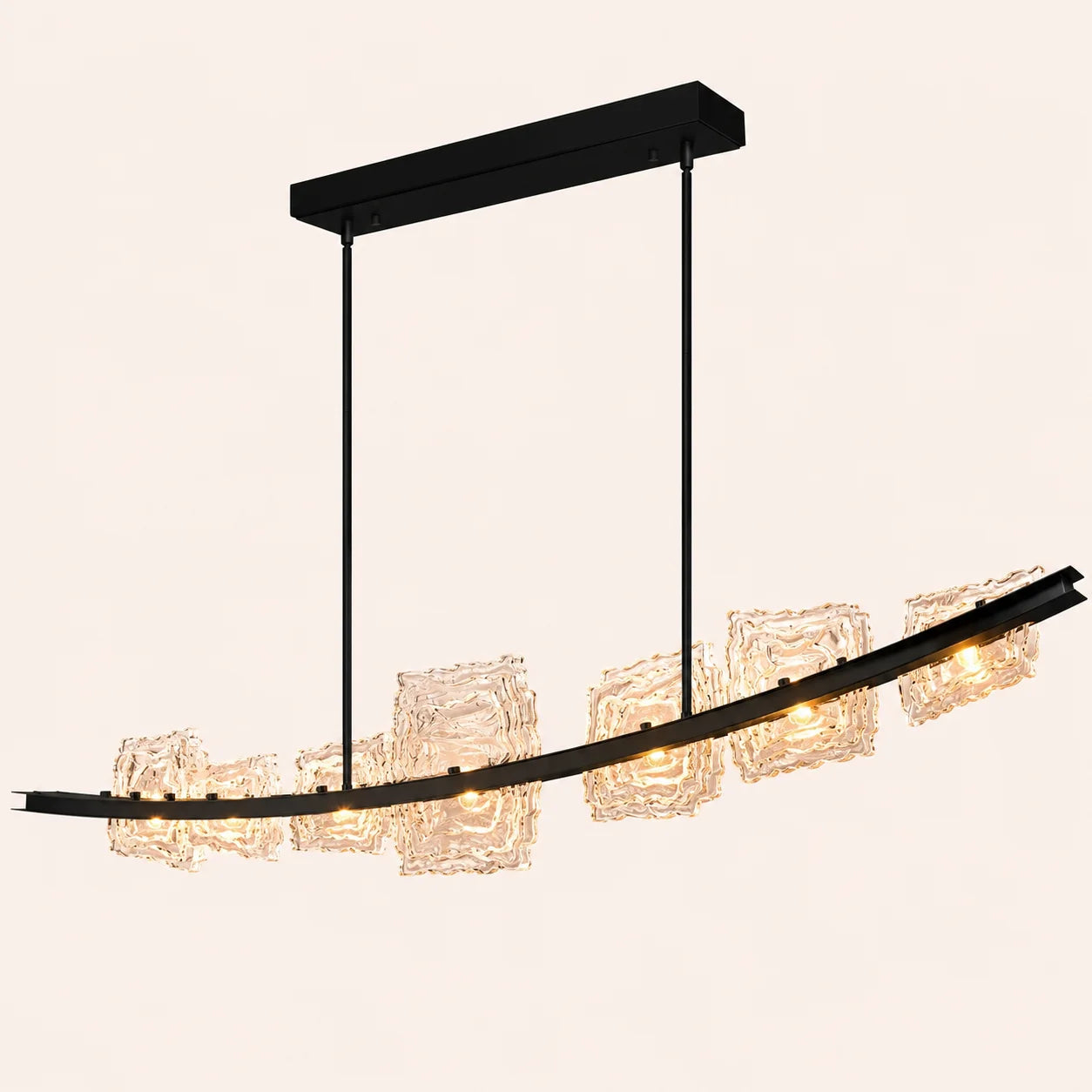 Arcus Integrated LED 70in Black Chandelier with Handcrafted Glass