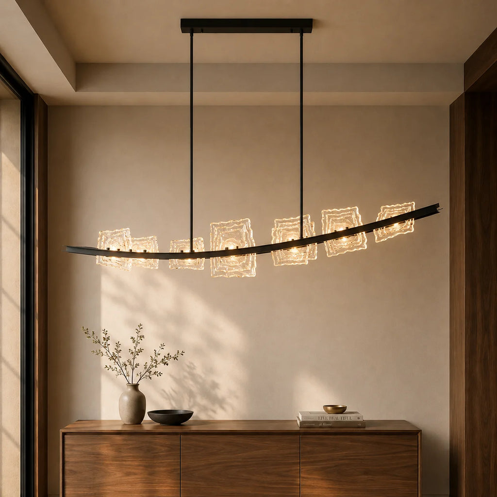 Arcus Integrated LED 70in Black Chandelier with Handcrafted Glass
