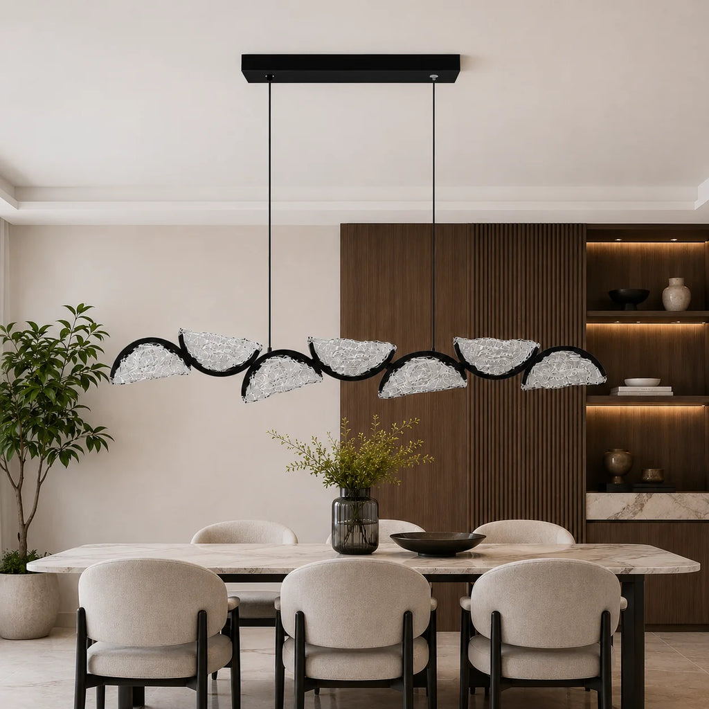 Moon Integrated LED 54in Black Chandelier with Handcrafted Glass