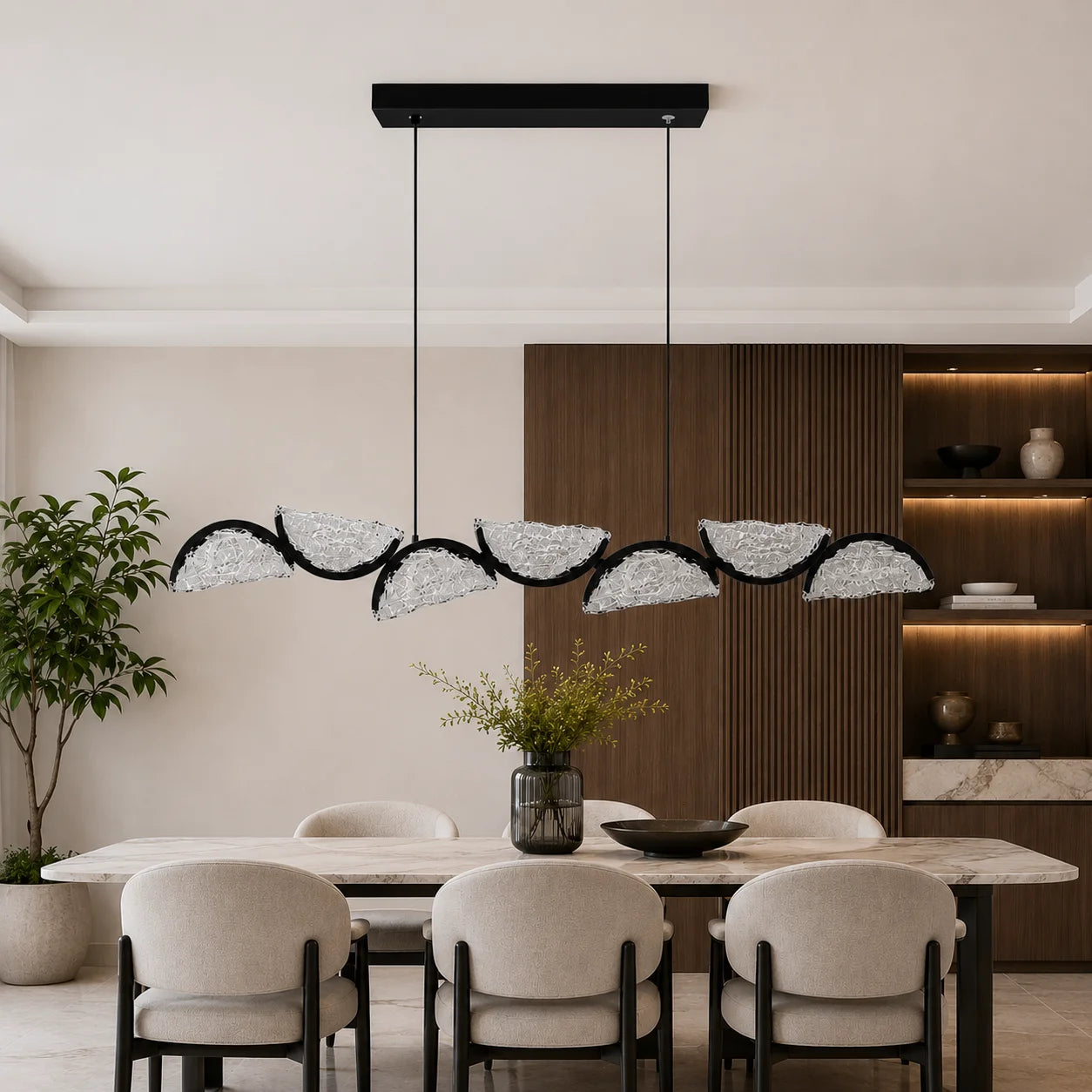 Moon Integrated LED 54in Black Chandelier with Handcrafted Glass