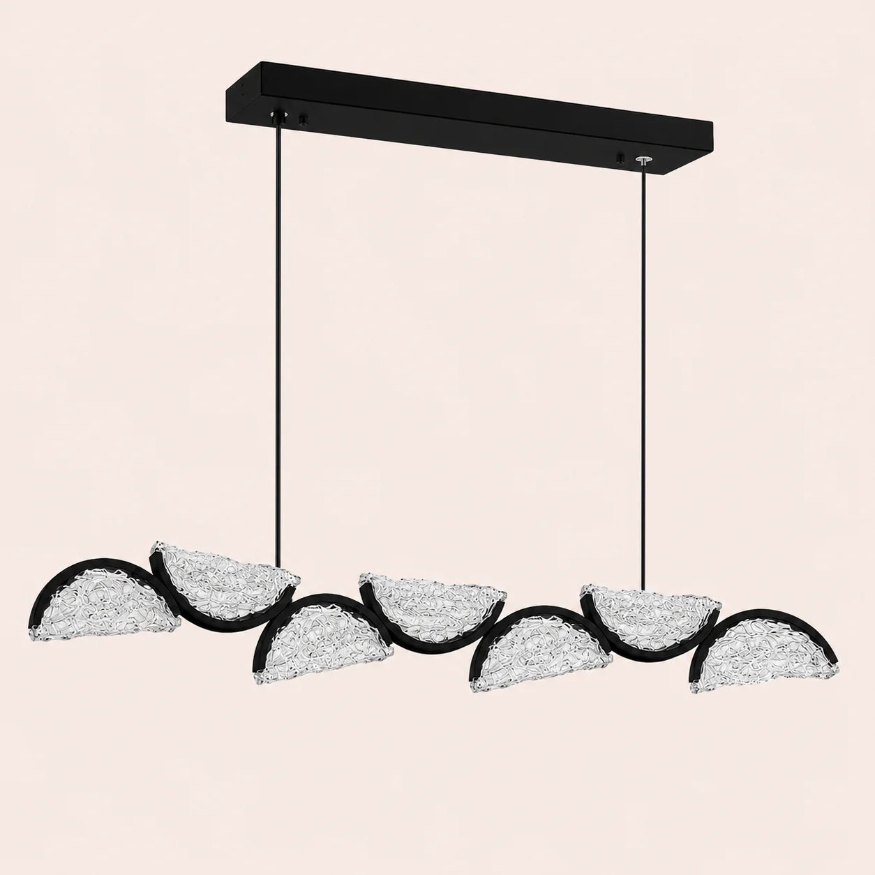 Moon Integrated LED 54in Black Chandelier with Handcrafted Glass