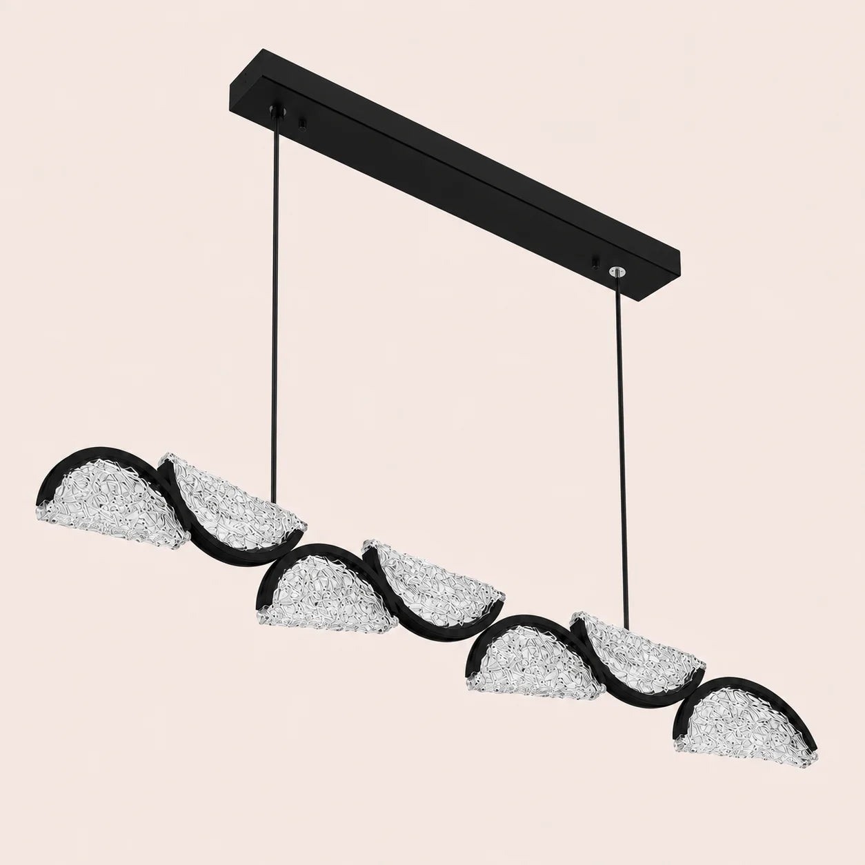 Moon Integrated LED 54in Black Chandelier with Handcrafted Glass