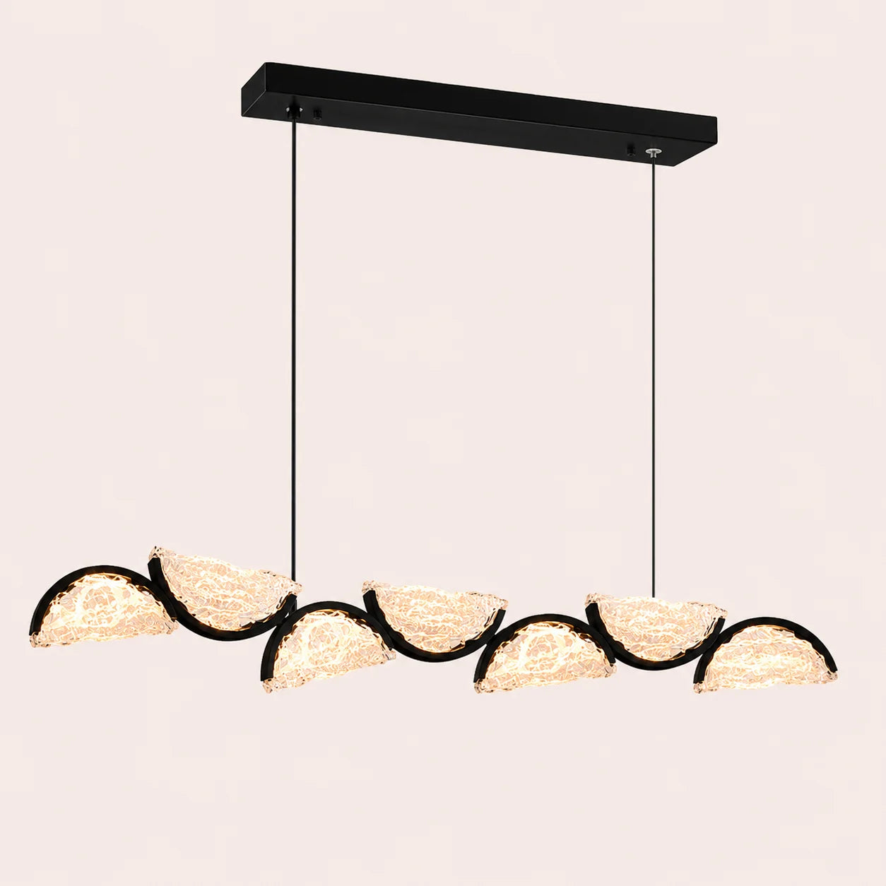 Moon Integrated LED 54in Black Chandelier with Handcrafted Glass