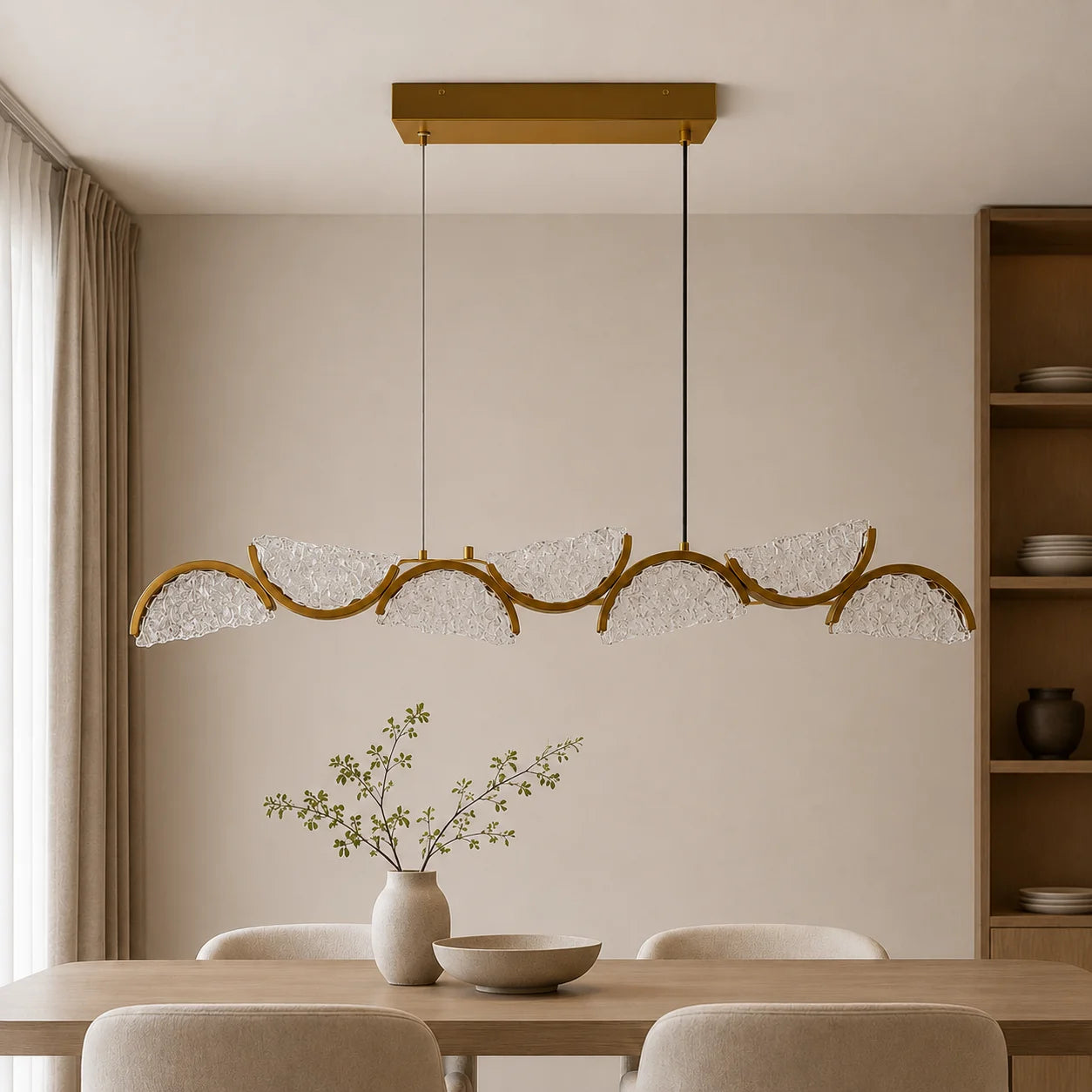 Moon Integrated LED 54in Brass Chandelier with Handcrafted Glass