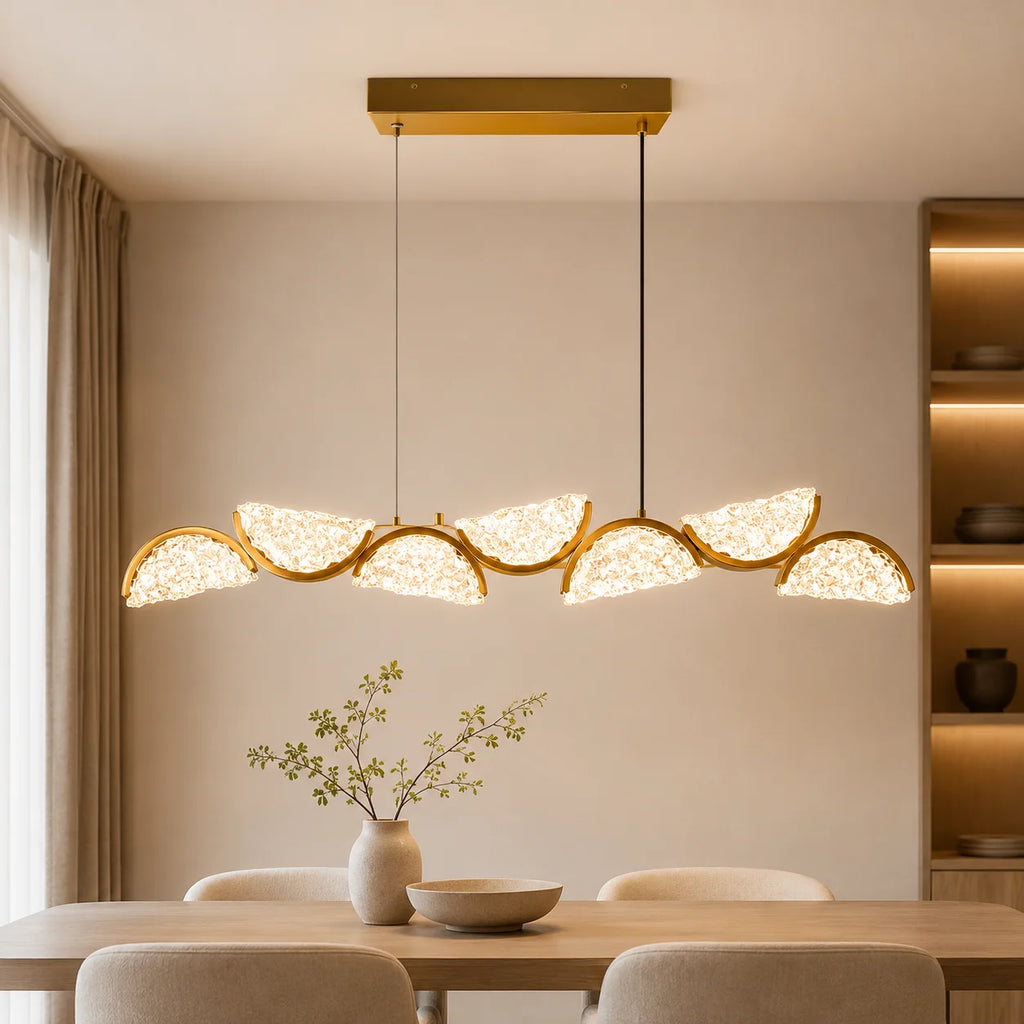 Moon Integrated LED 54in Brass Chandelier with Handcrafted Glass