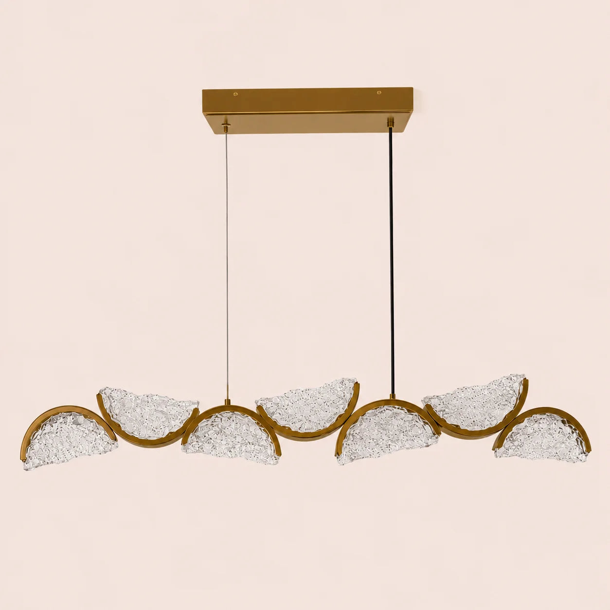 Moon Integrated LED 54in Brass Chandelier with Handcrafted Glass