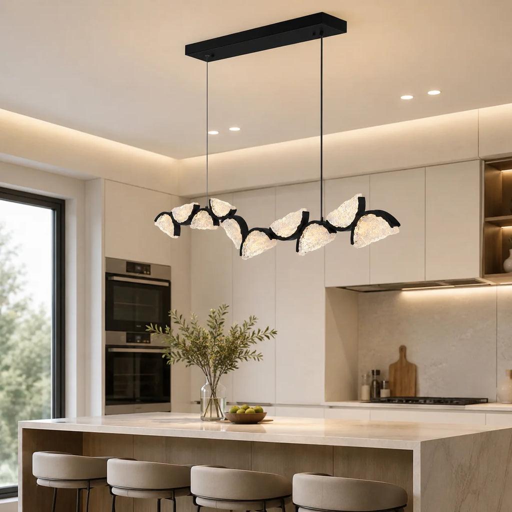 Moon Integrated LED 70in Black Chandelier with Handcrafted Glass