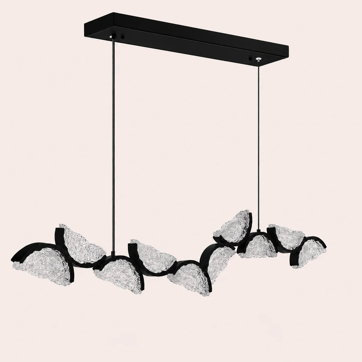Moon Integrated LED 70in Black Chandelier with Handcrafted Glass