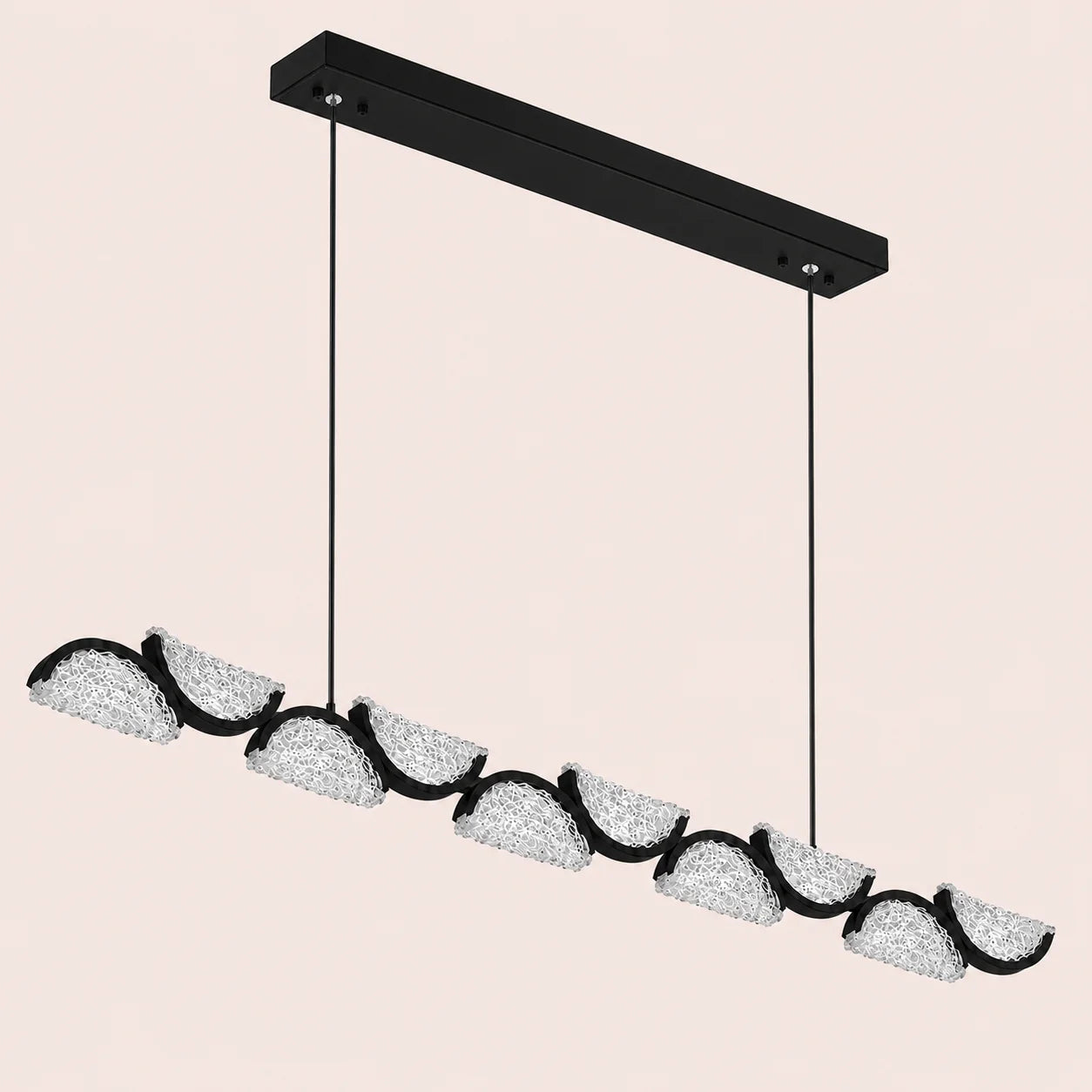 Moon Integrated LED 70in Black Chandelier with Handcrafted Glass