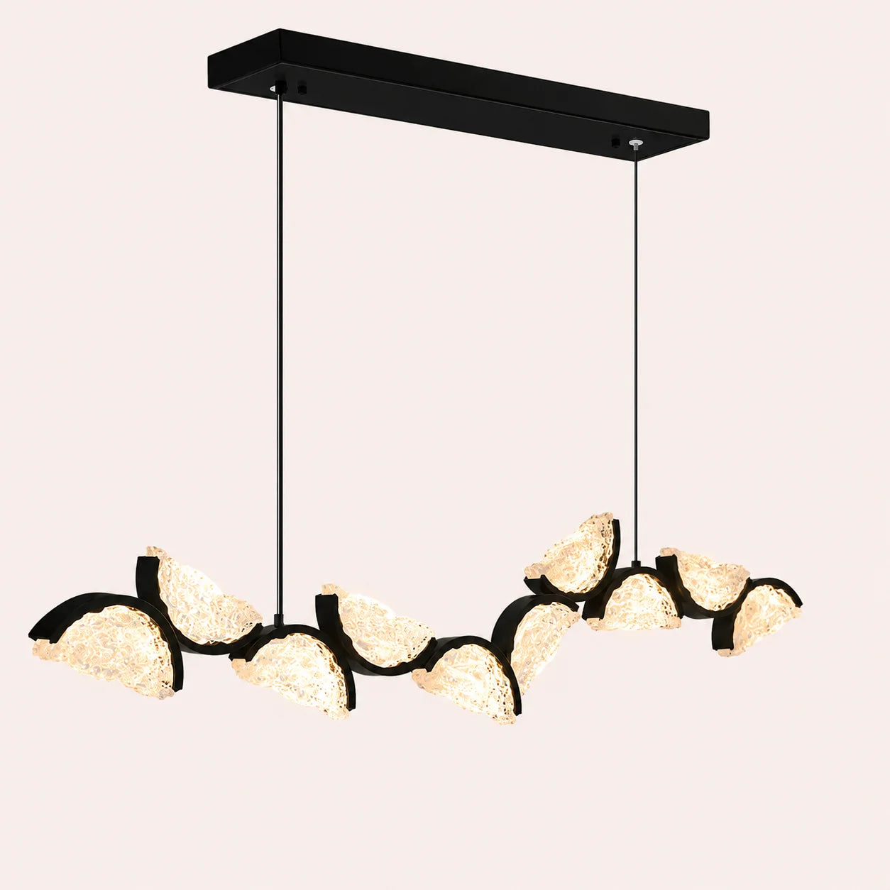 Moon Integrated LED 70in Black Chandelier with Handcrafted Glass