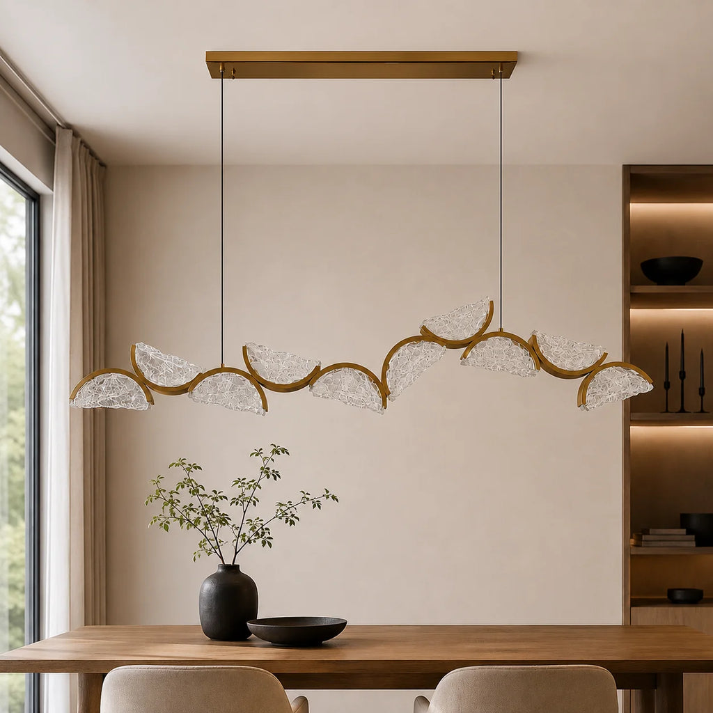 Moon Integrated LED 70in Brass Chandelier with Handcrafted Glass