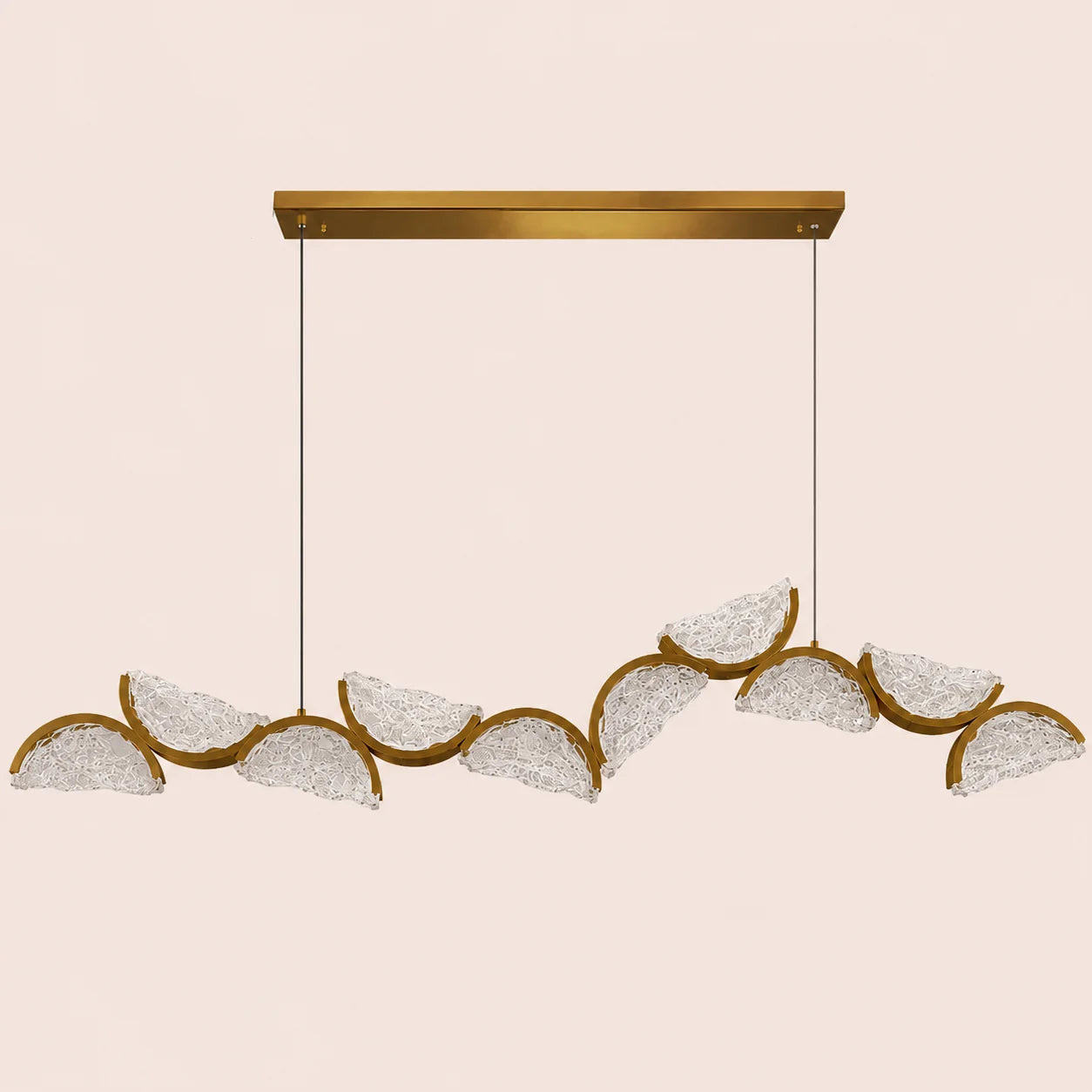 Moon Integrated LED 70in Brass Chandelier with Handcrafted Glass